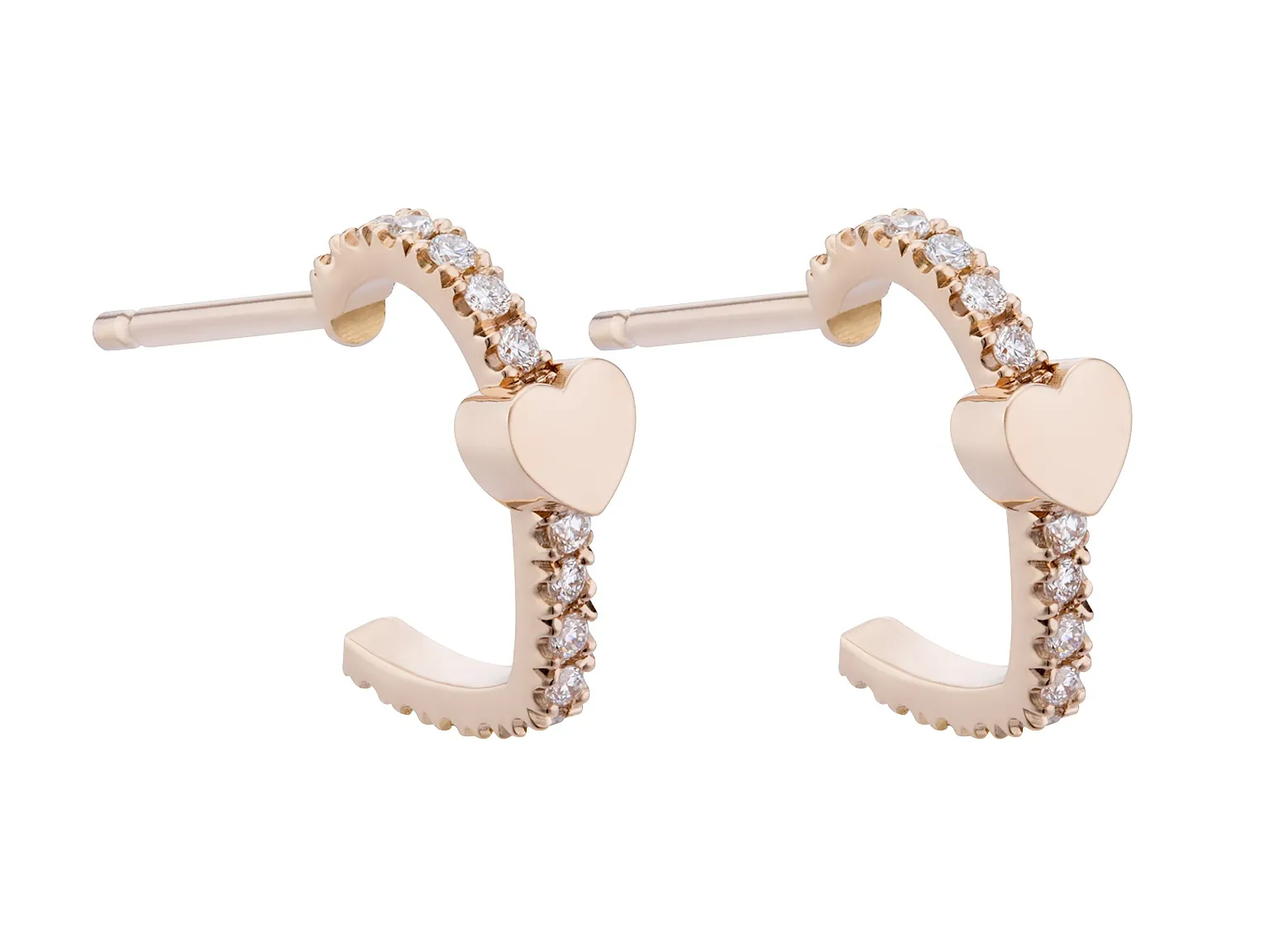 Orecchini Cuore Pavé Diamanti Oro Rosa