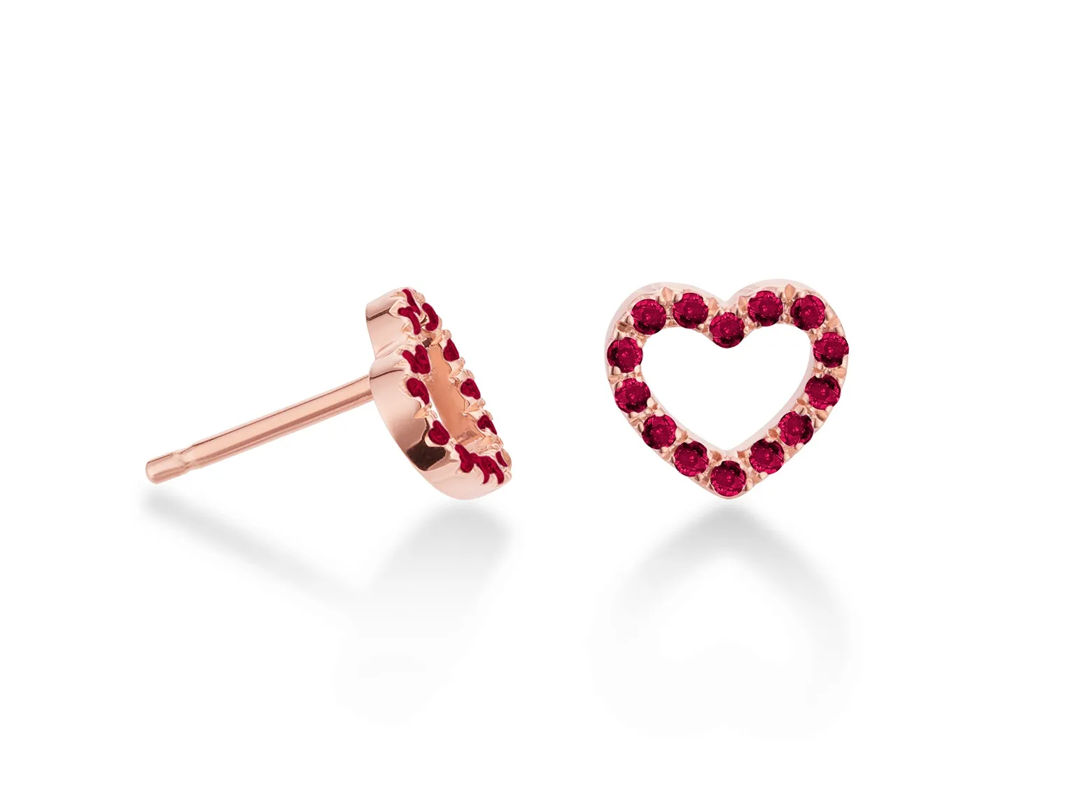Orecchini Cuore Rubini Oro Rosa